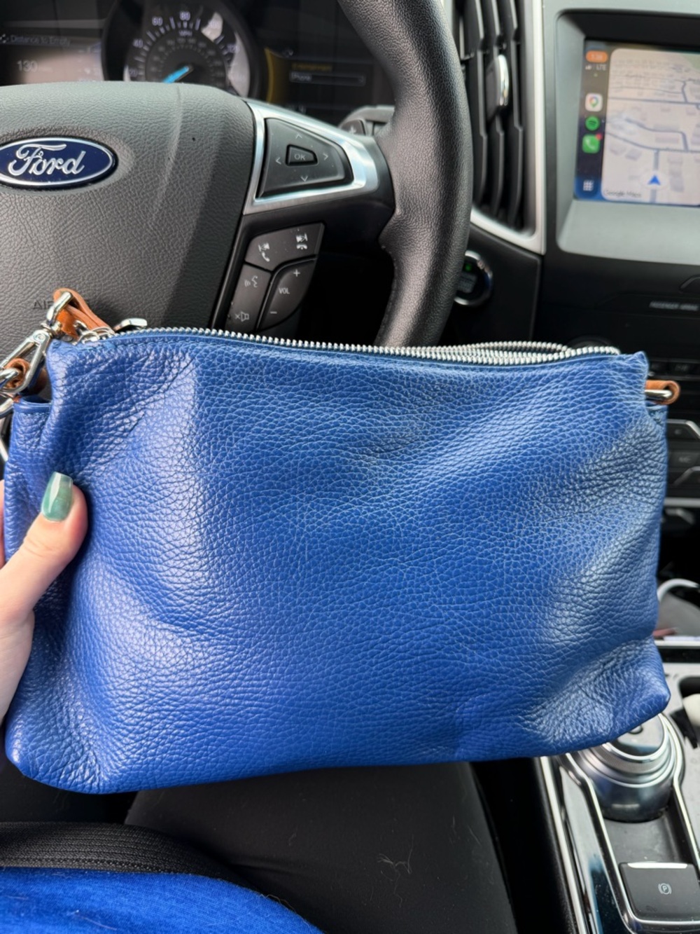 Valentina Royal Blue Pebbled Leather Crossbody Pouch